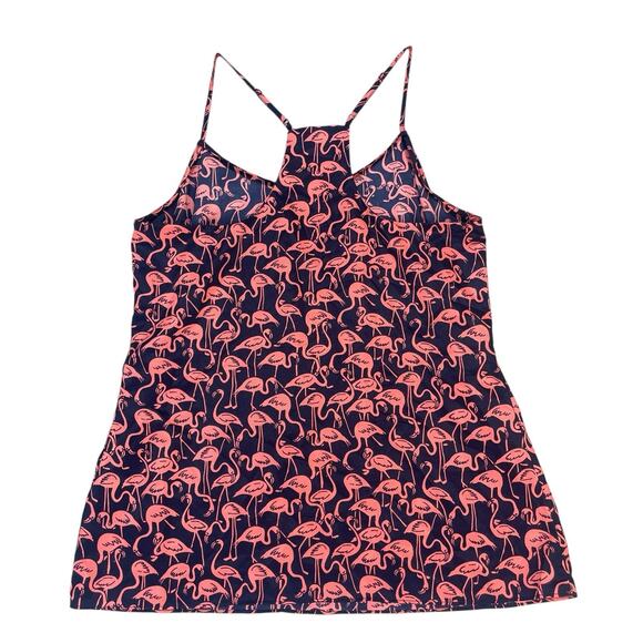 J Crew Flamingo Spaghetti Strap Racer Back Cami Top Womens Size 6 All Over Print - Picture 2 of 9